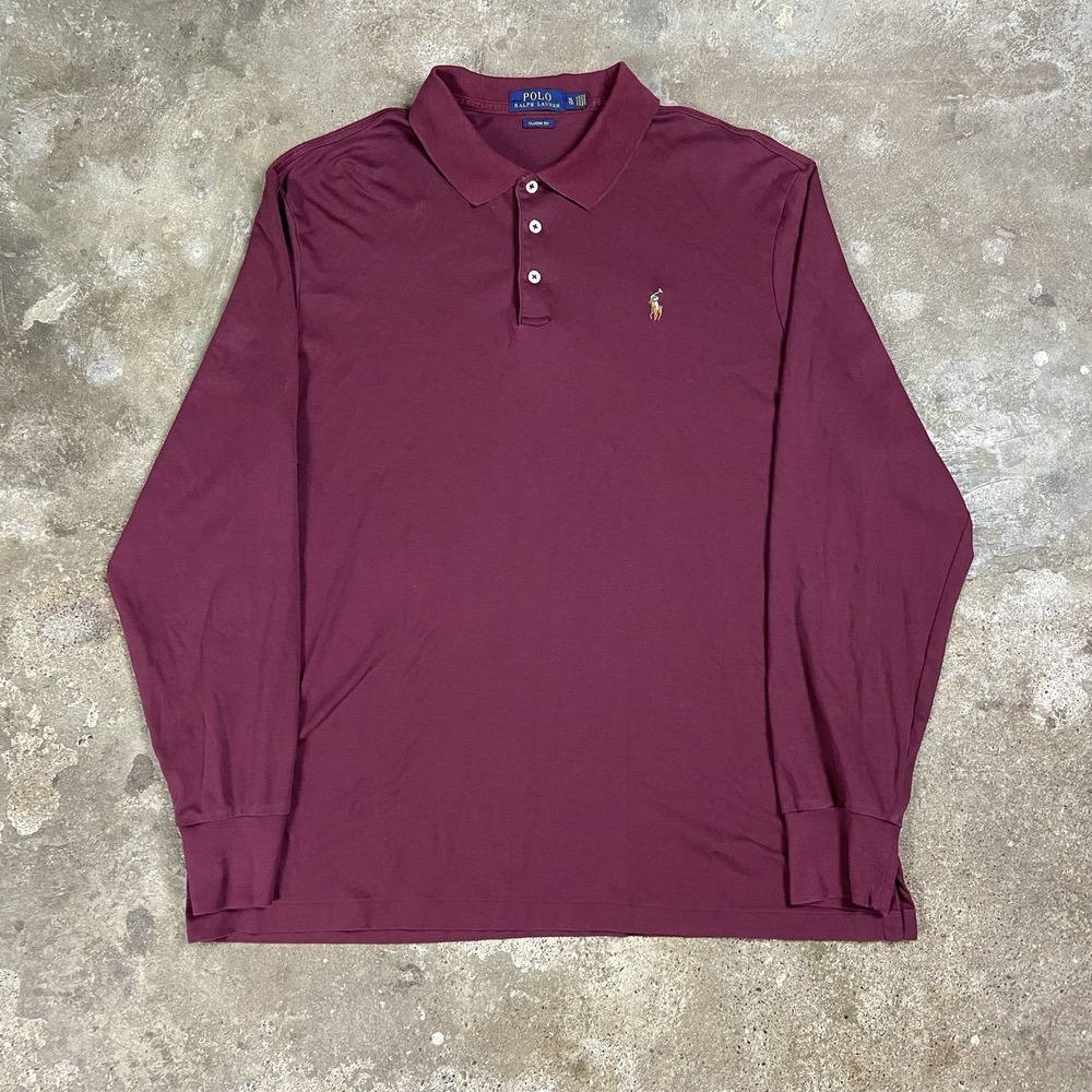Polo Ralph Lauren Long Sleeve Polo Size XL Maroon Embroidered Flesh Pony Logo
